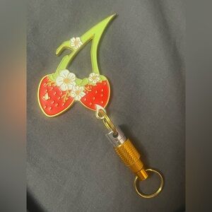 Strawberry Keychain with Floral Design